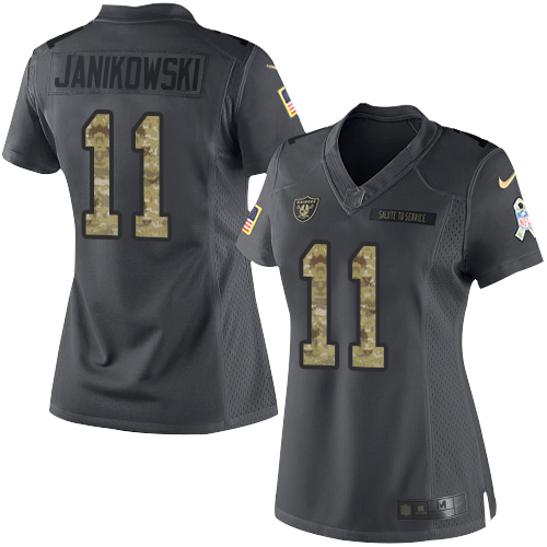 Nike Raiders #11 Sebastian Janikowski Black Women's Stitched NFL Limited 2016 Salute to Service Jersey - Click Image to Close